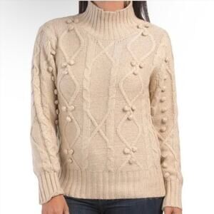 Cupcakes & Cashmere Sz XL Mock Neck Cable Knit Sweater Bobbles Heathered Oatmeal